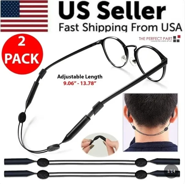 2x Black Eyeglasses Strap Neck Cord Sports Sunglasses Holder Rope String
