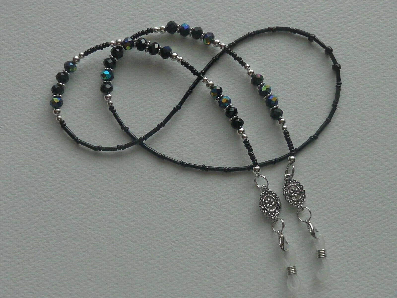 IRIDESCENT BLUE BLACK EYEGLASS CHAIN READING SUNGLASSES HOLDER + LOBSTER CLASPS 4