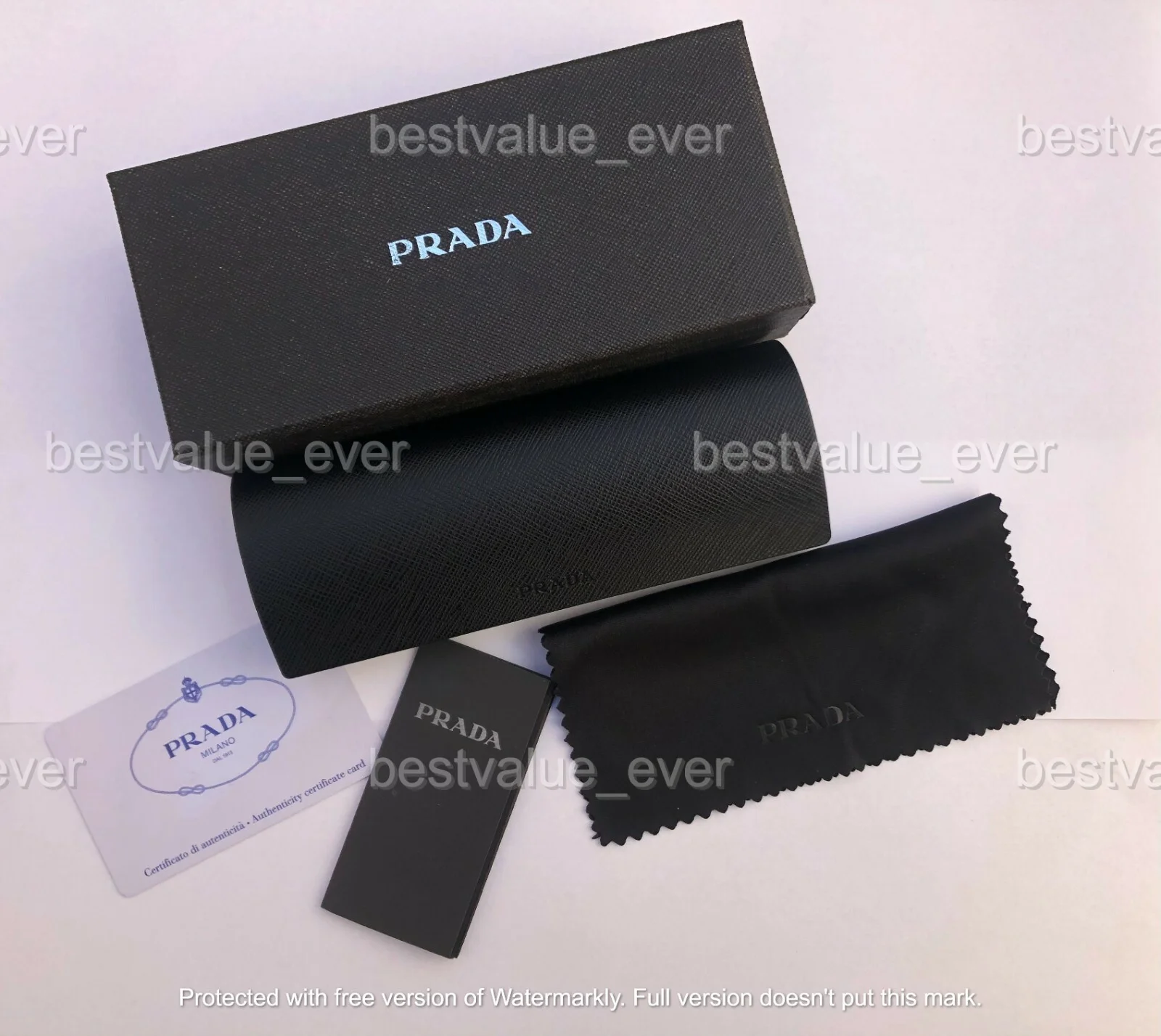 NEW PRADA eyeglasses hard black Case , Outer box and Cleaning Cloth